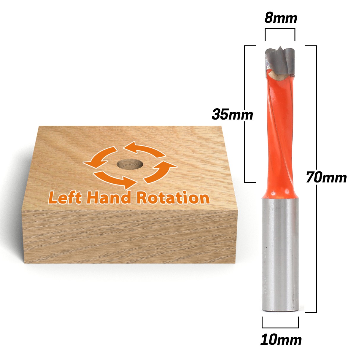 8mm Left Hand Brad Point Boring Bit - 10mm Shank - Yonico 41208L