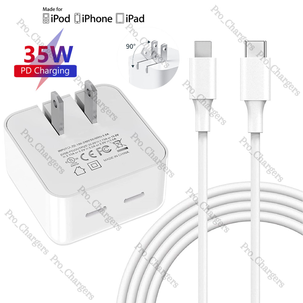 35W Dual USB C Fast Wall Charger Adapter PD Type C Cable For iPhone 14 13 12 11