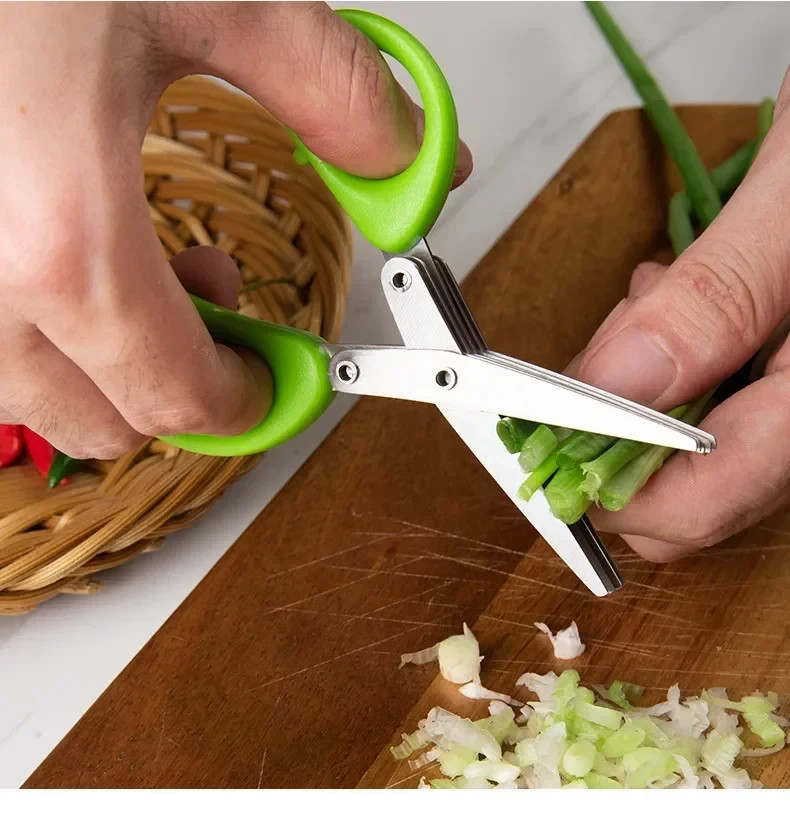 Stainless Steel 5 Blade Professional Shredding Scissors Sharp Herb Kitchen Tool