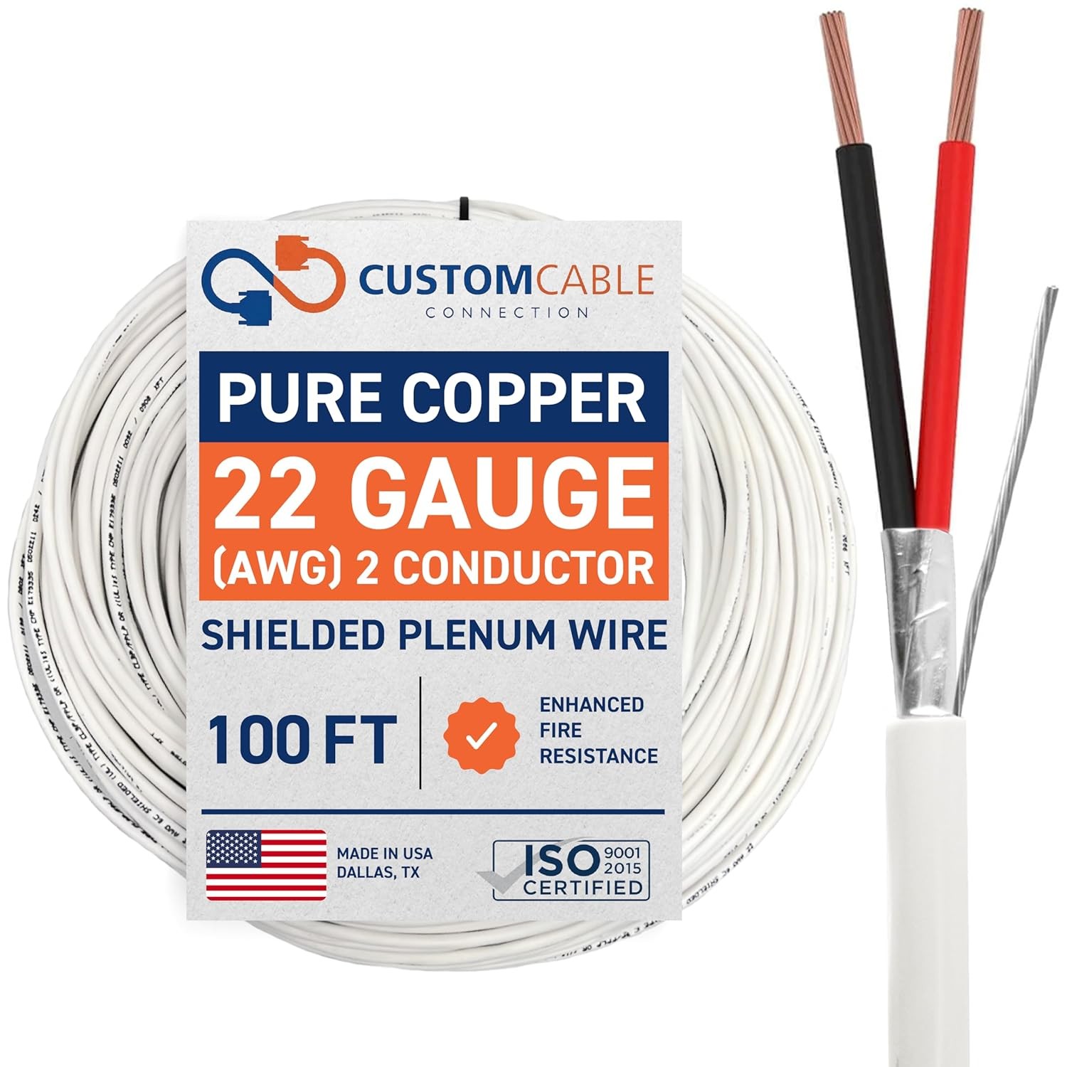 500-1000FT Conductor Stranded Copper Shielded Cable 22 Gauge 300Volt White Black