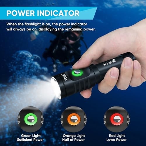 Super Bright Rechargeable Waterproof Dive Light - 3 Modes Scuba Flashlight Torch