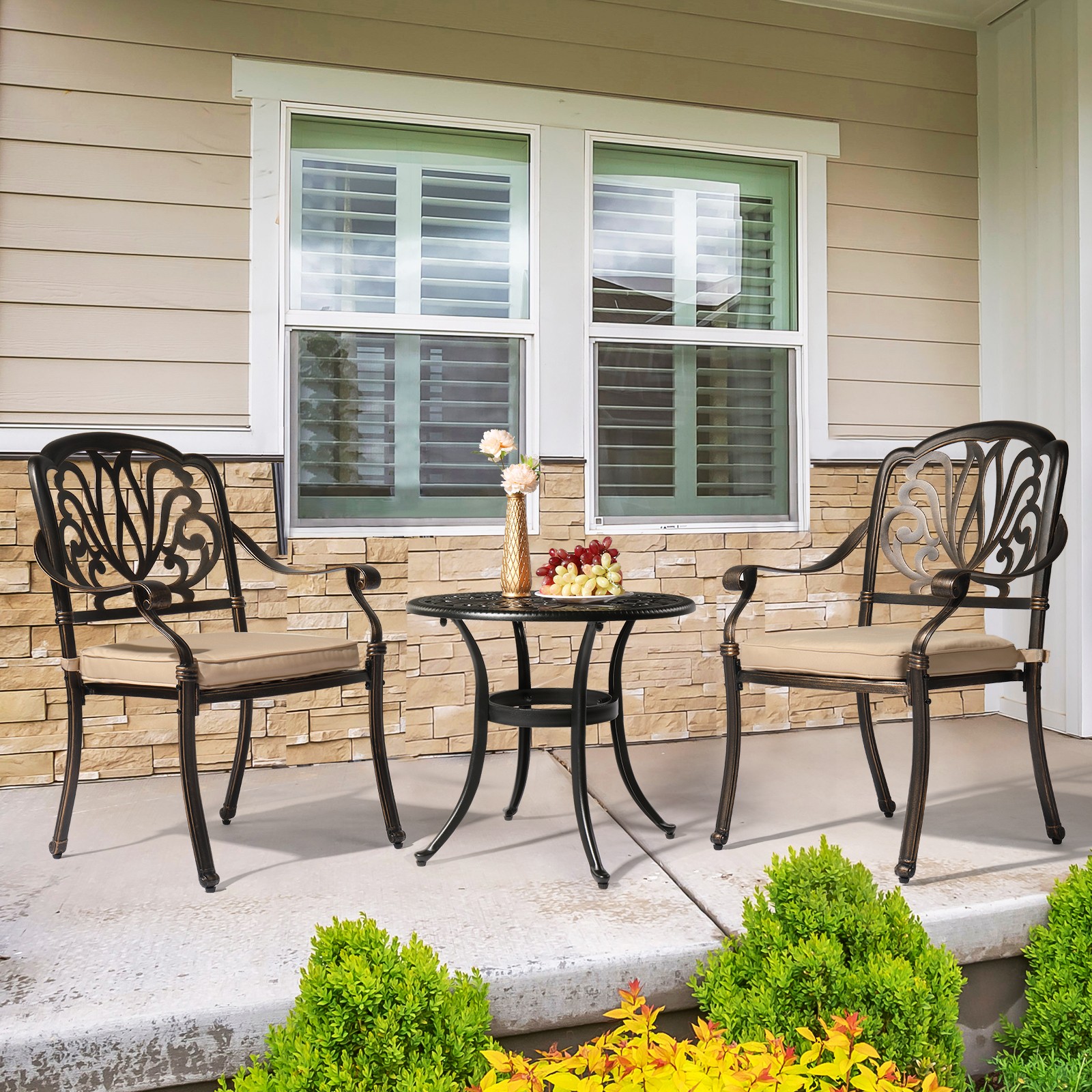 Phoenix Cast Aluminum Round Table, Patio End Table Side Table