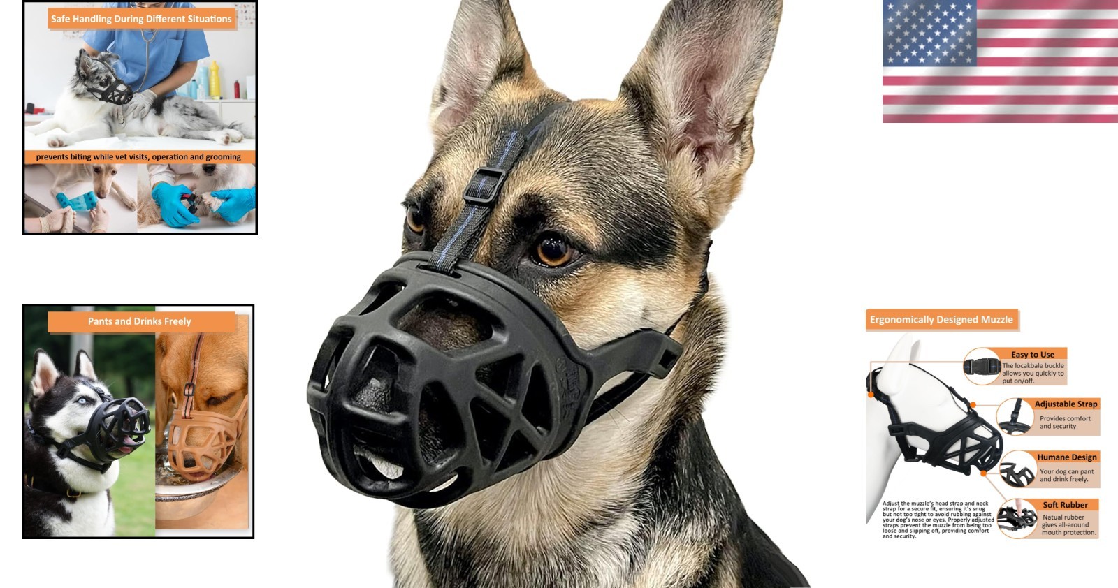 Basket Muzzle for Large Aggressive Dogs - Humane & Comfortable Design, Black