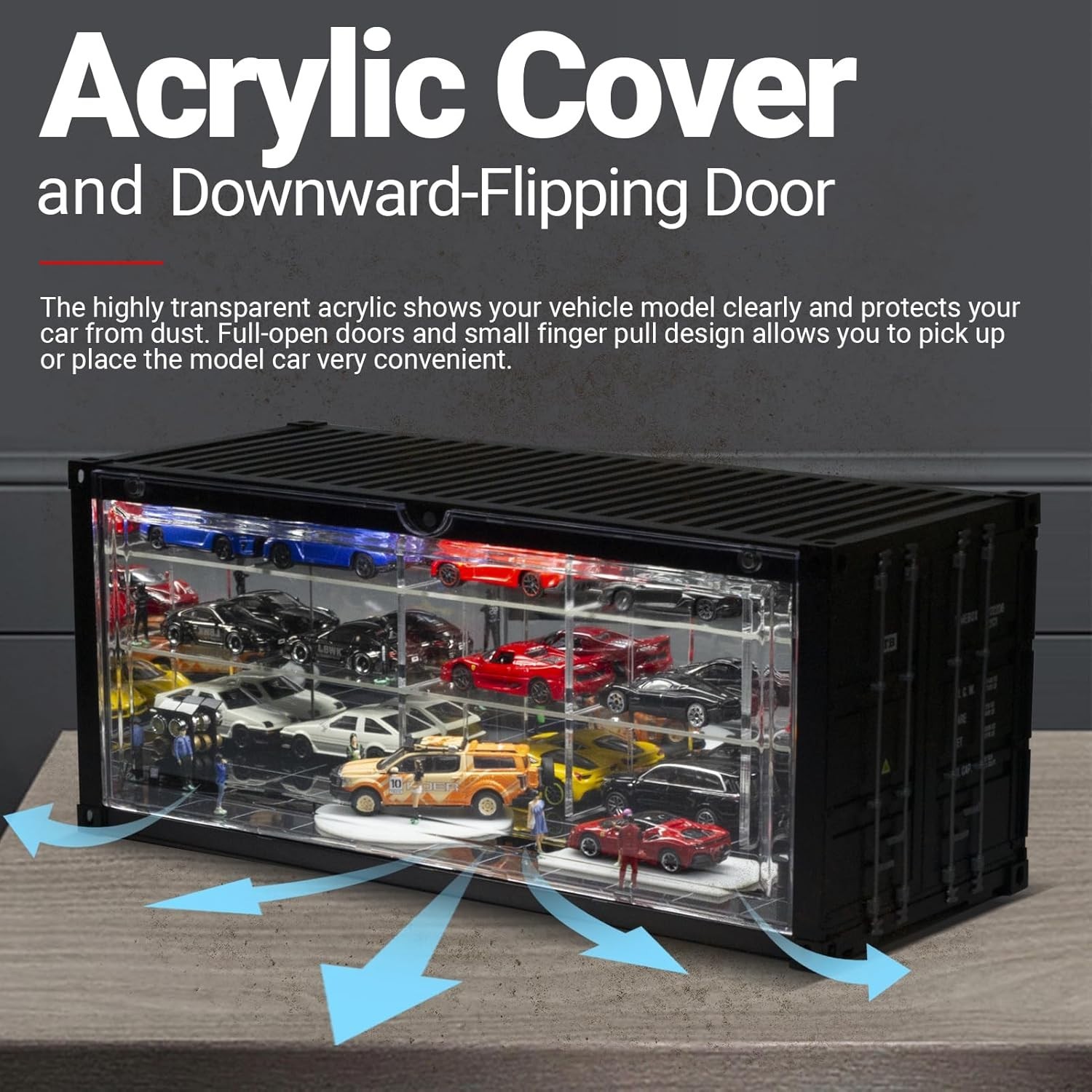 Car Display Case 16 Acrylic LED Light 1/43 Model Diecast 1/64 Garage Box Cabinet