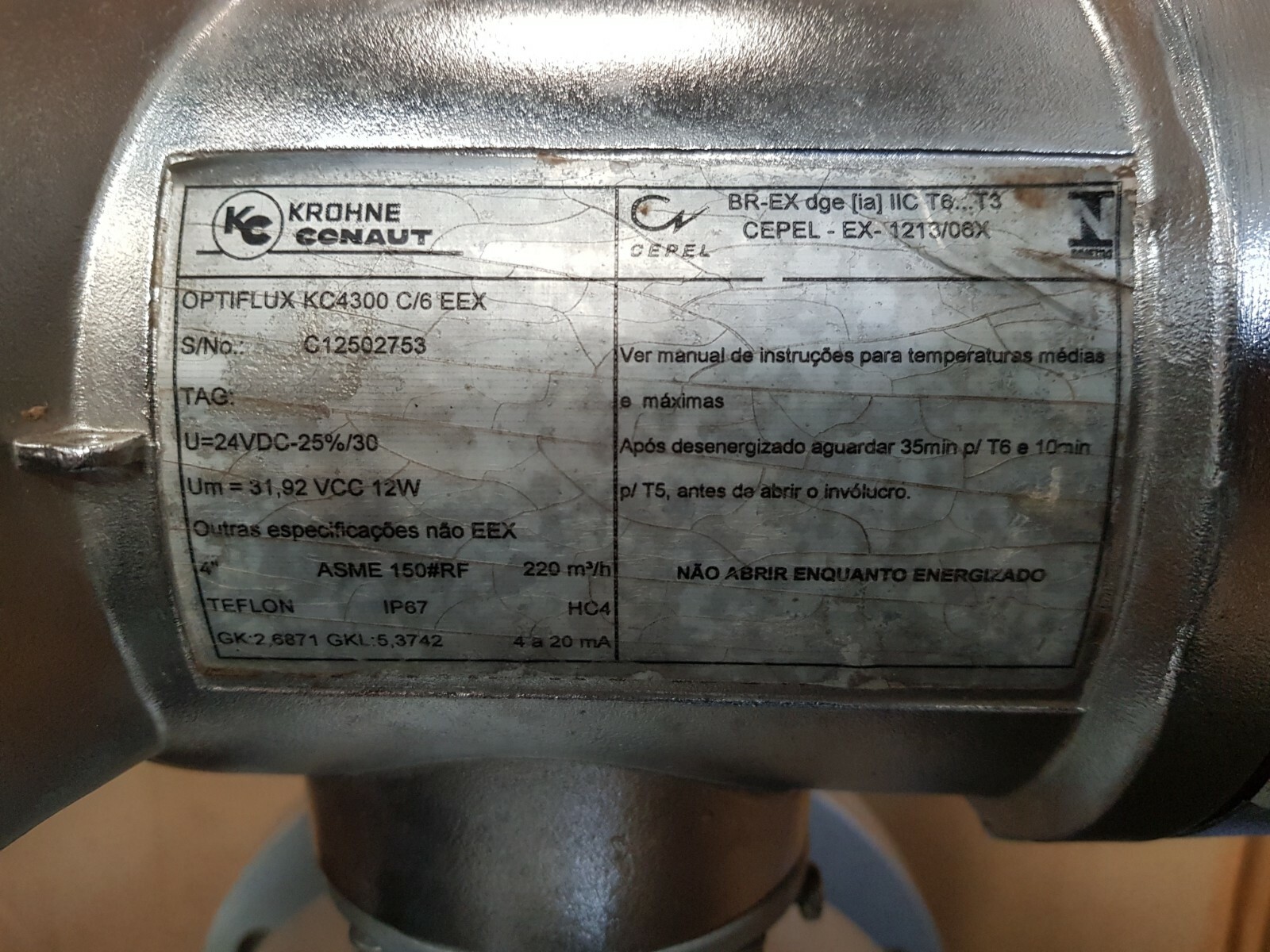 KROHNE CONAUT OPTIFLUX KC4300 C/6 EEX Measuring System Flowmeter