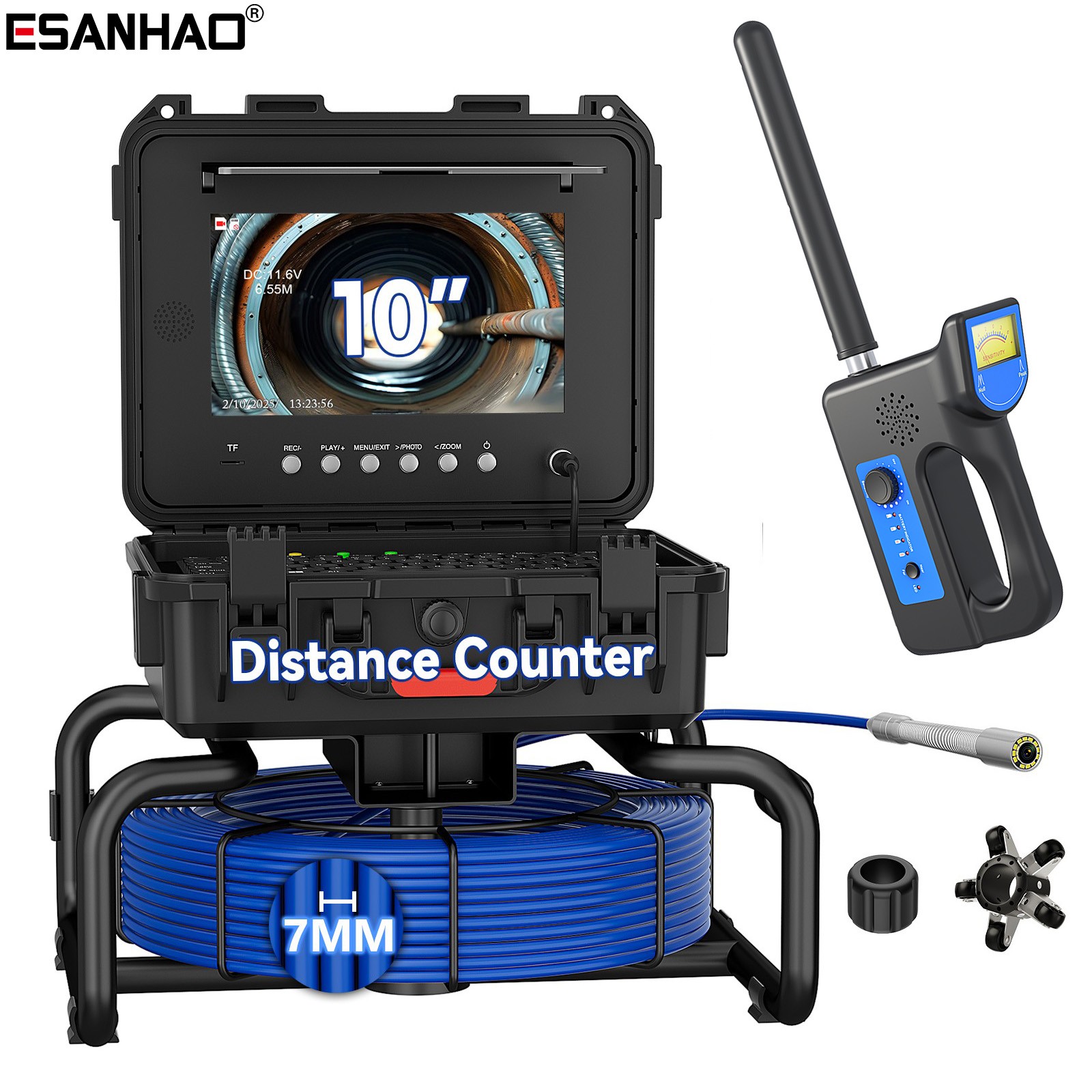10" Pipe Inspection Camera Drain Sewer Camera w/ 512hz Locator Self Leveling 30M