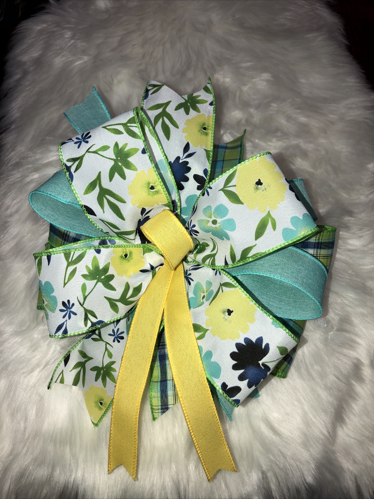 Summer Yellow/Blue/White/Green Bow 11" for Lantern Wreath Swag Handmade New