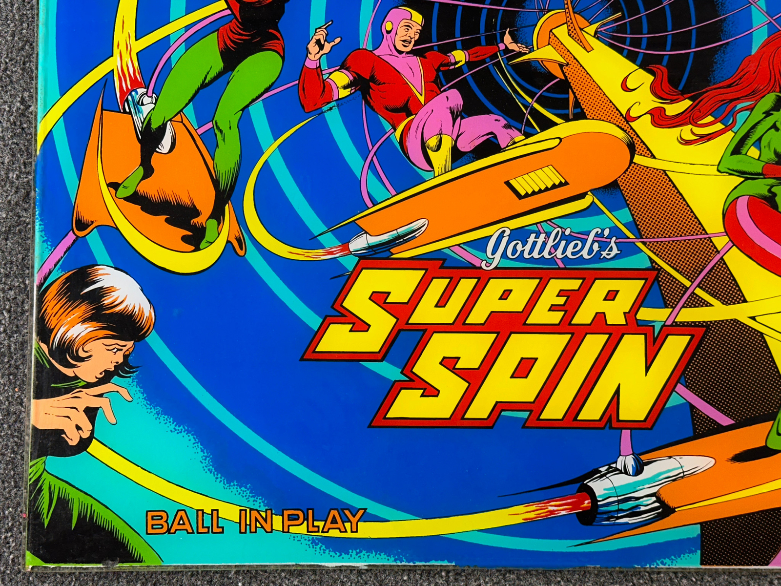 Gottlieb Super Spin Pinball Machine Game Backglass ORIGINAL