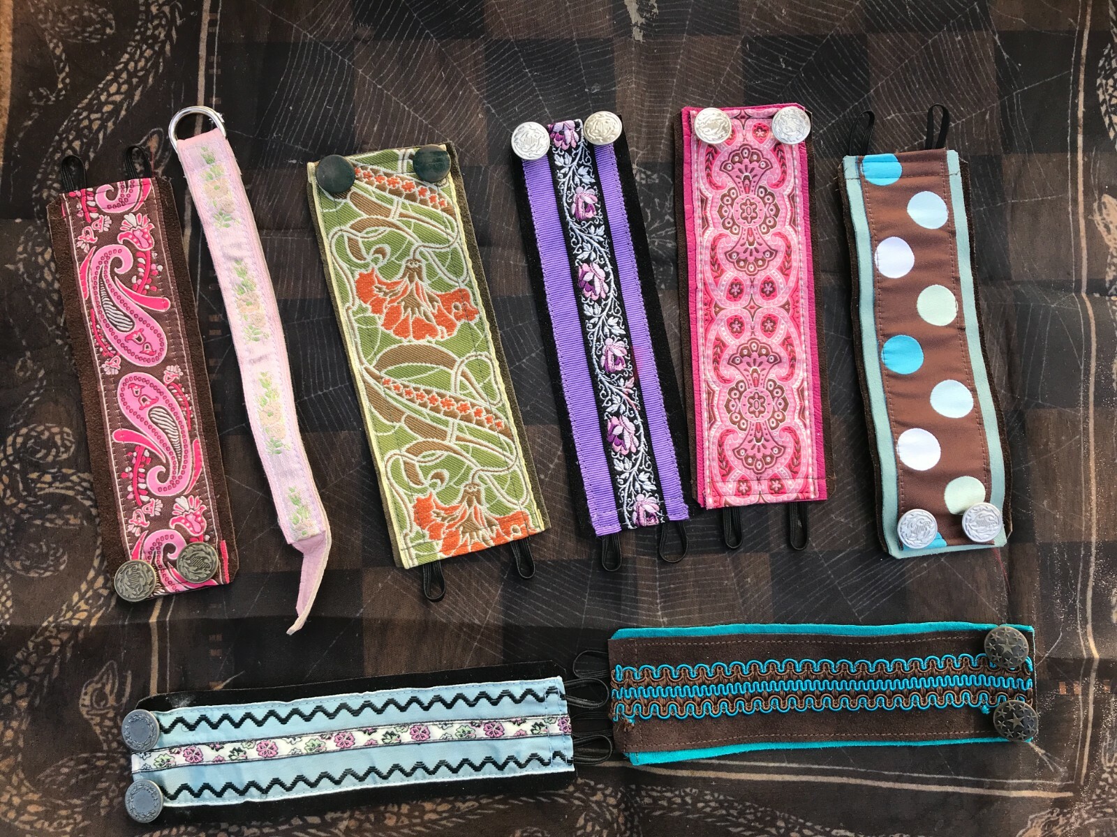 Handmade Leather and Ribbon Cuff Bracelets - lot of 8