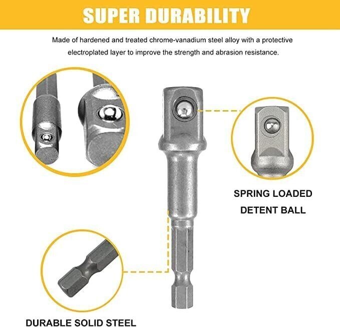 Impact Grade Socket Adapter/Extension Set Turns Power Drill Into High Speed N...