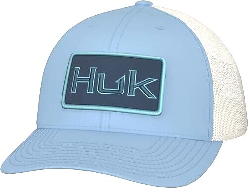 HUK Men's Bold Patch Trucker Anti-Glare Fishing Hat Crystal Blue H3000412-497-1