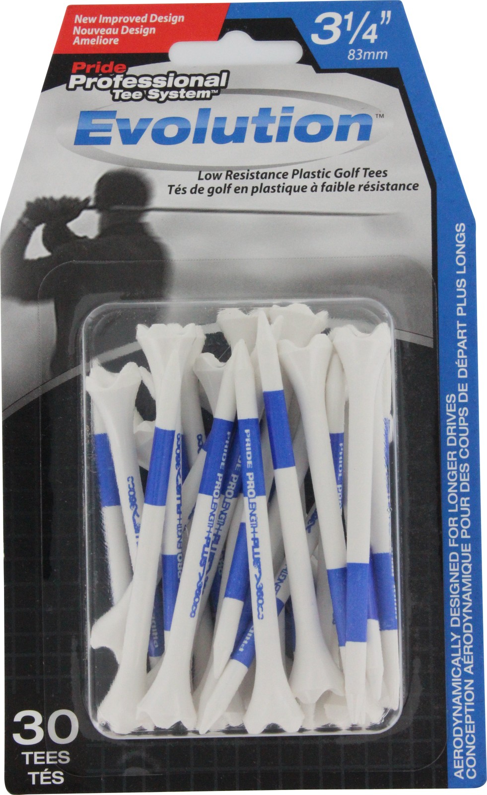 Pride Golf Evolution PTS Blue 3 1/4" White/Blue Golf Tees New