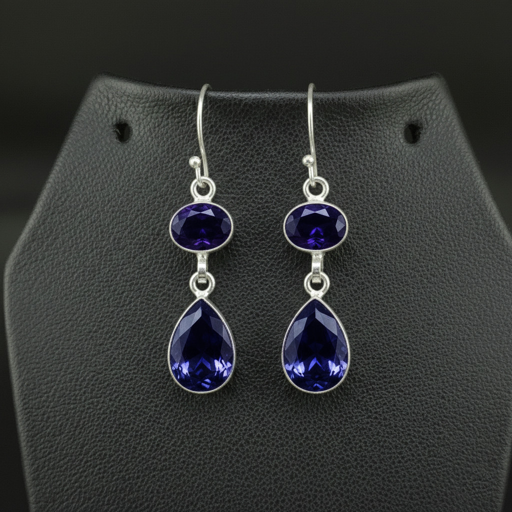 Tanzanite Gemstone 925 sterling silver handmade Dangle/Drop Earrings 1.90"