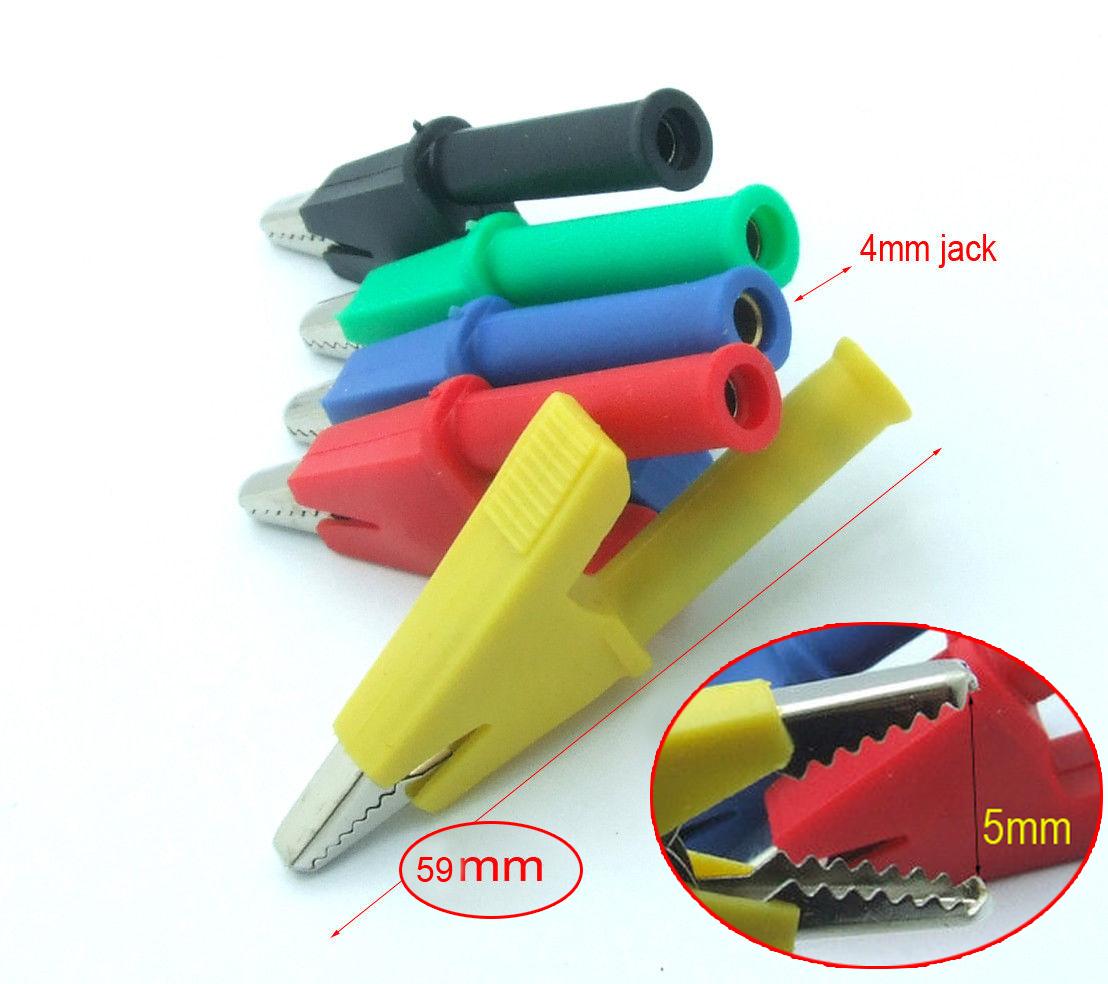 10PCS 5mm mouth Alligator Clip 5 Color Copper for 4mm Banana plug Probes Clamp
