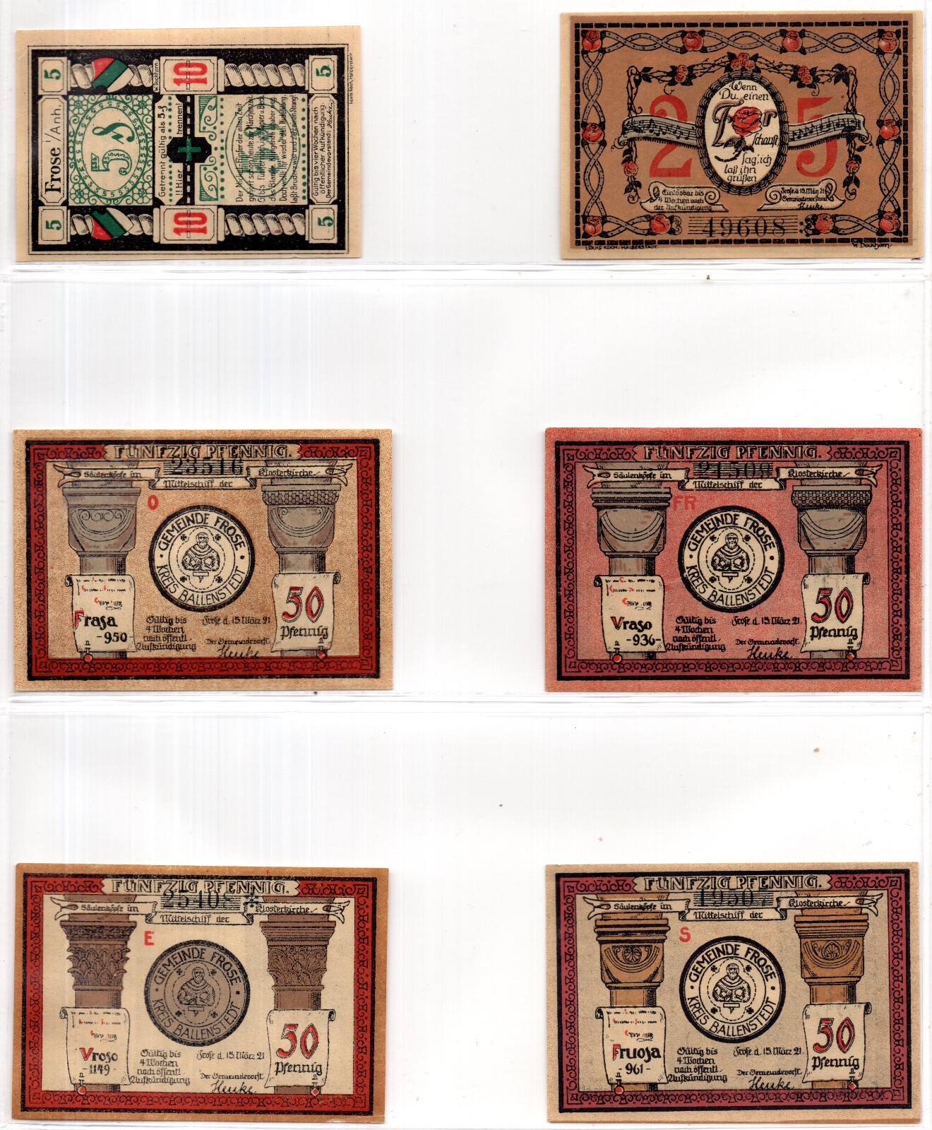 1921 Germany Frose Notgeld 6 Notes (557)