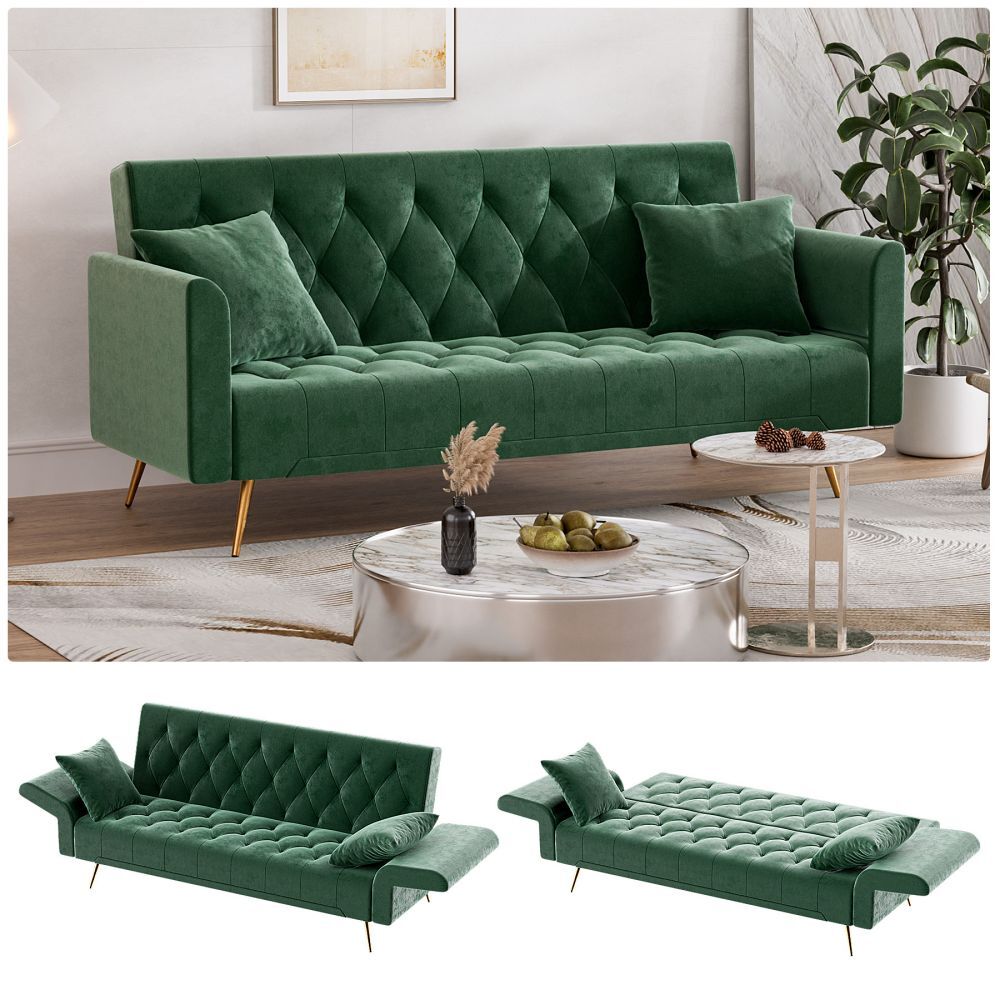 Modern 71" Velvet Convertible Futon Sofa Bed with Adjustable Folding Armrests