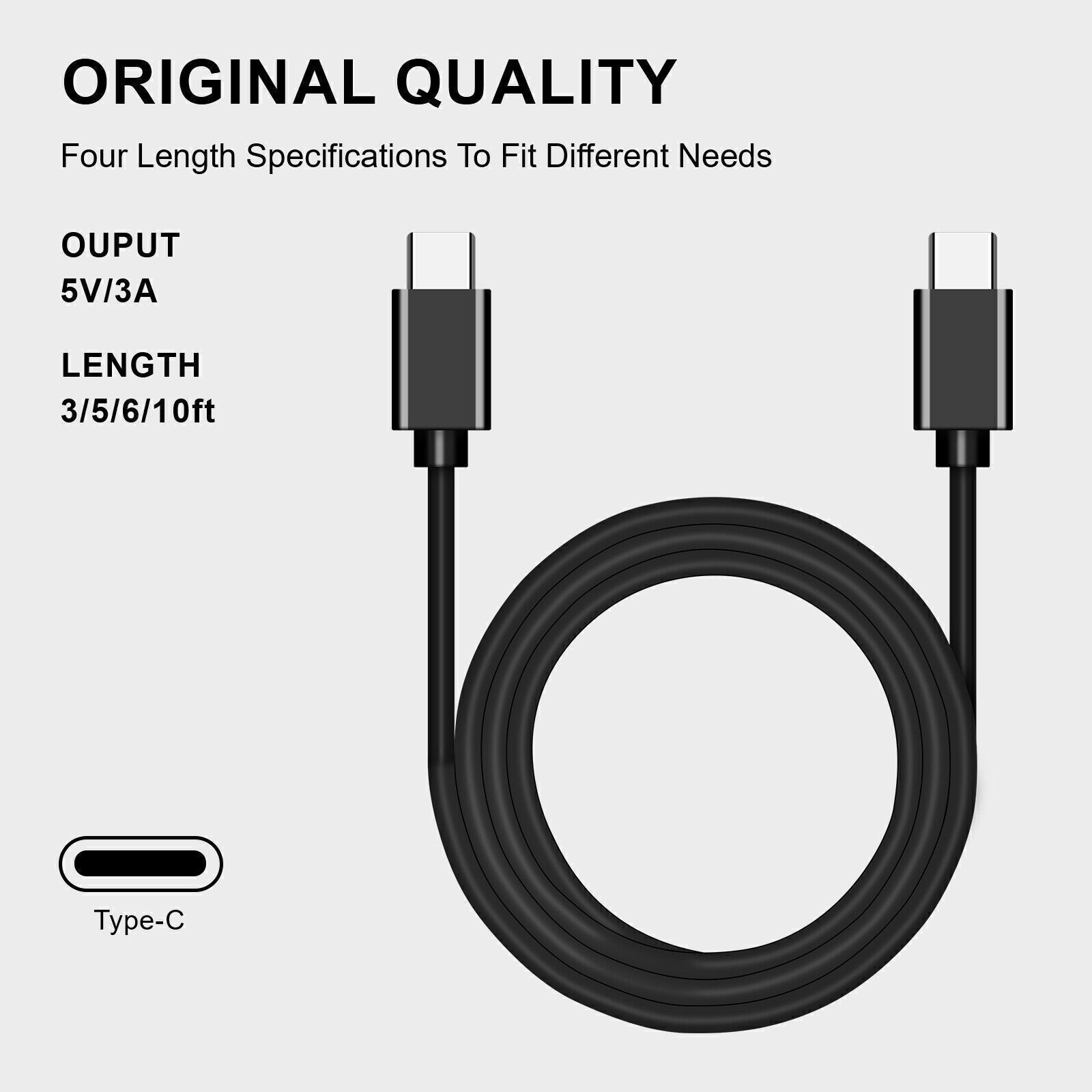 6FT Type C Fast Charging Cable USB-C to USB-C Quick Charging Cord Data (1 Pack)