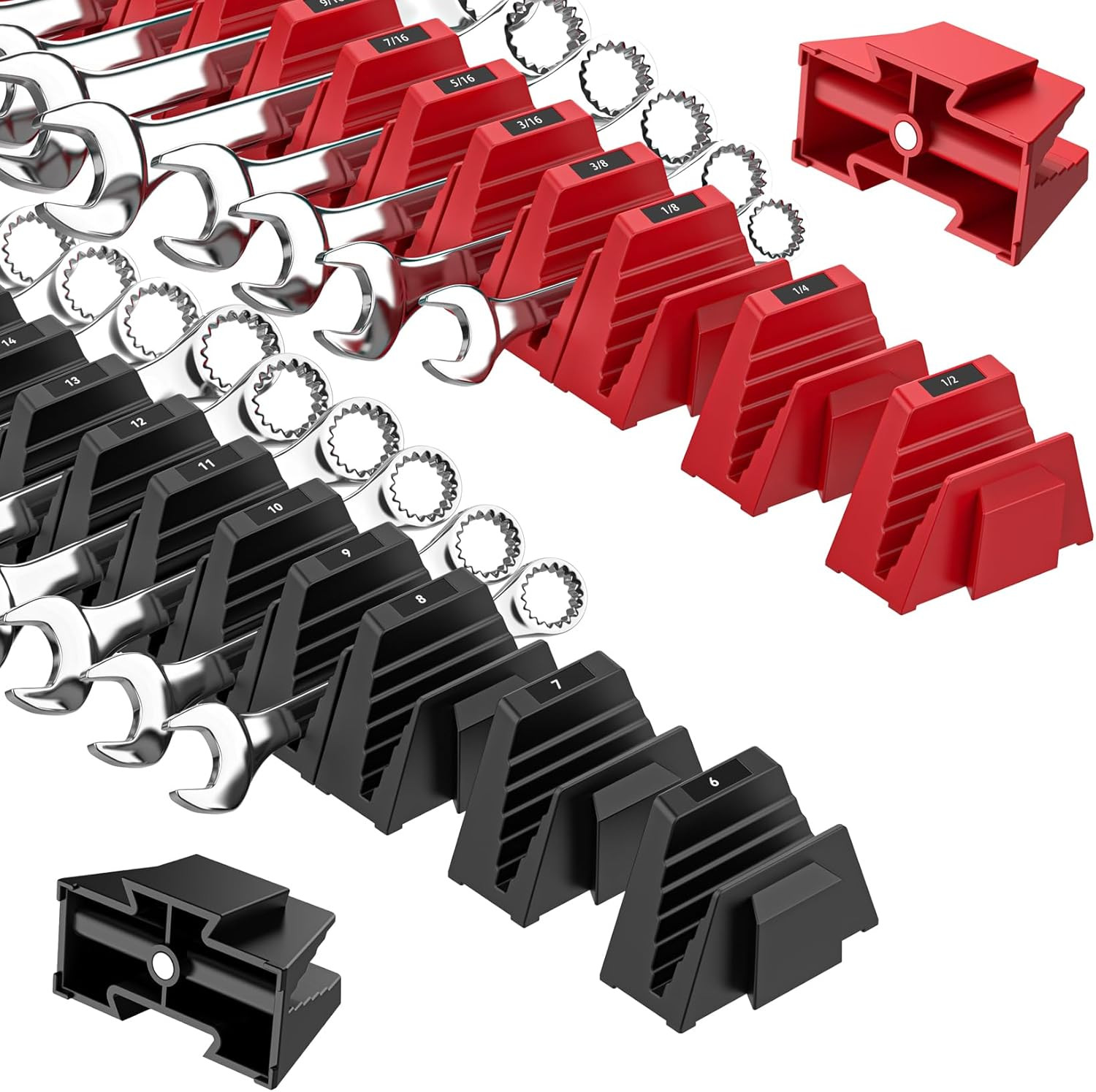 48PCS Magnetic Modular Wrench Organizers for Tool Drawers - Black & Red - Wrench