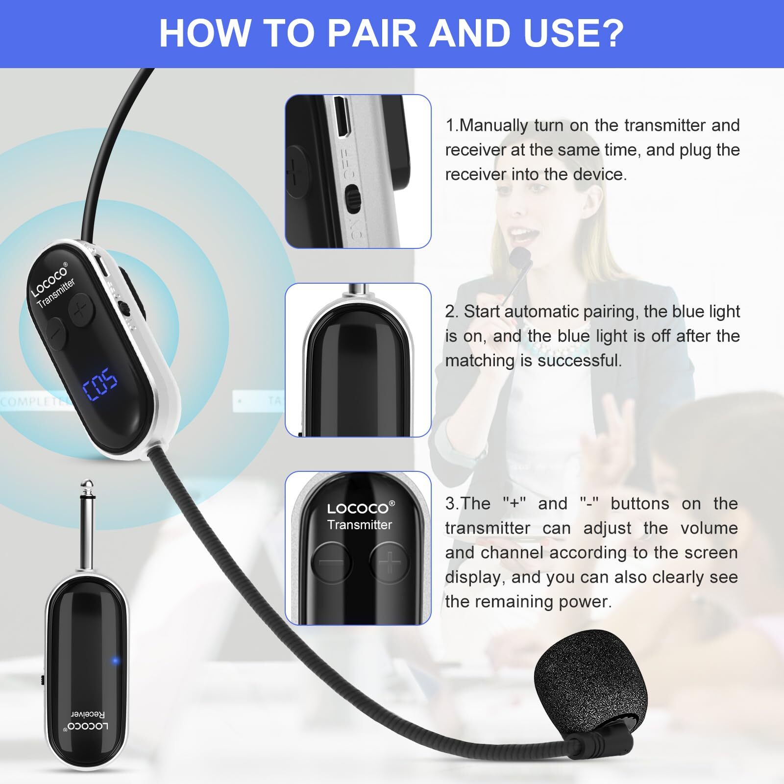 Uhf Wireless Headset Microphone System Mic Headset Led Digital Display Head Han