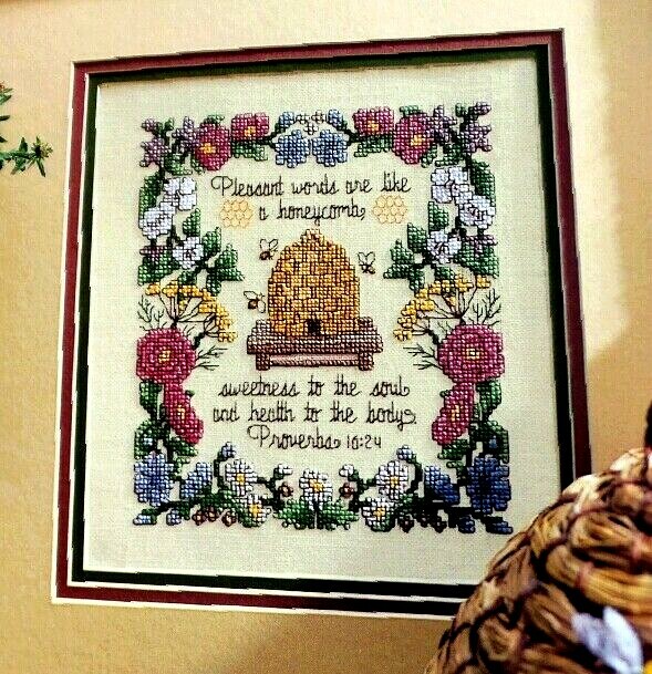 Cross Stitch Pattern BEE GARDEN SAMPLER Flowers Bees Honeycomb Proverbs 16:24