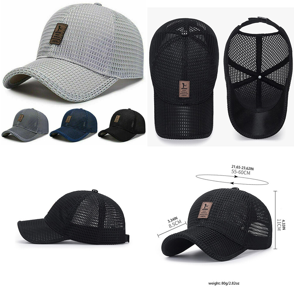 US 1-2 Pcs Men's Mesh Baseball Cap Snapback Sun Protection Breathable Sports Hat