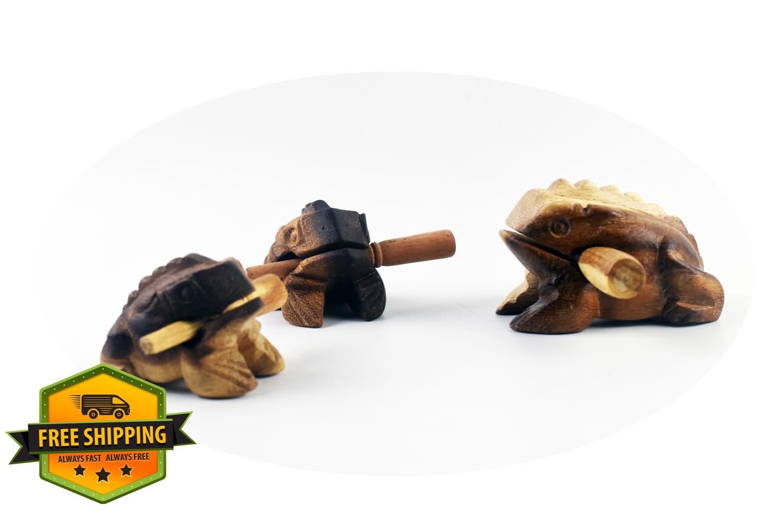 Guiros Percussion Wooden Frog Set 3 Inch 4 Inch 5 Inch
