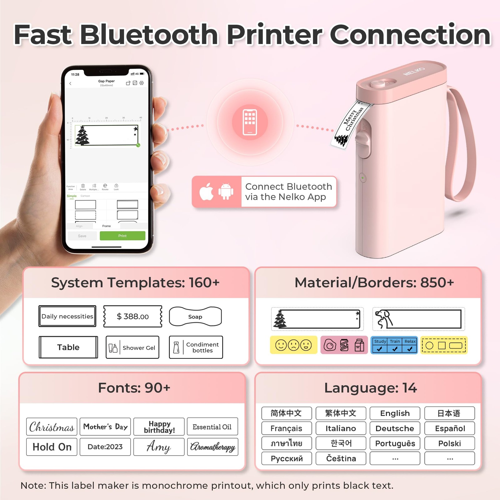 Nelko P21 Bluetooth Label Maker Machine with Tape, Portable Printer