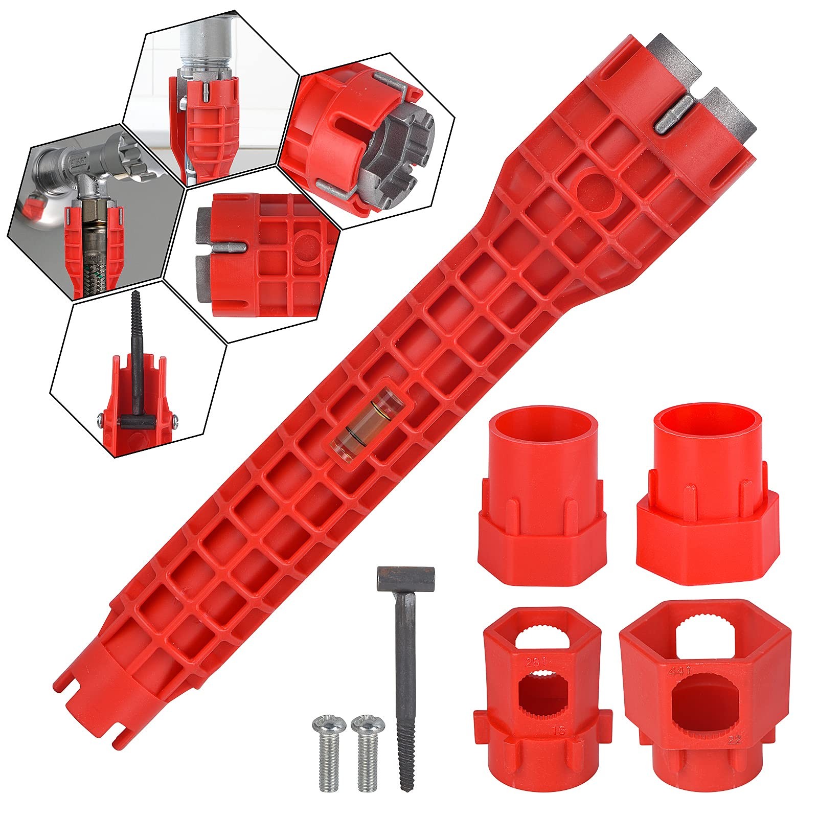 KUZIUA 14-in-1 Multi-functional Wrench for Toilet, Sink, Bathroom, Red