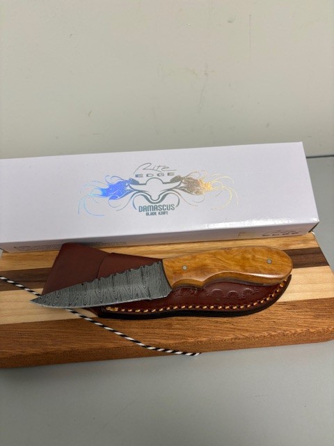 Rite Edge DAMASCUS Fixed Blade KNIFE Brown  NEW in Package