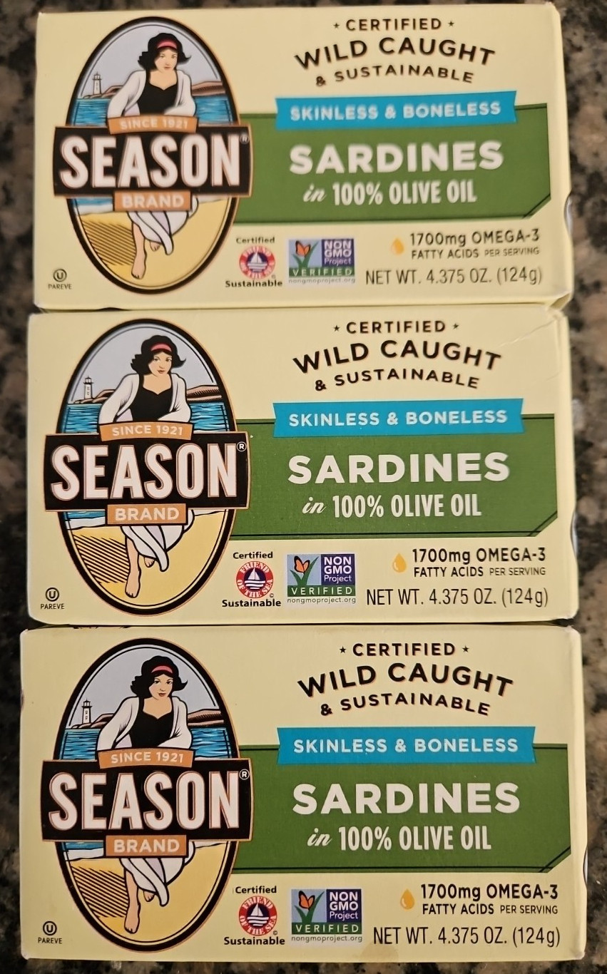 Season Skinless & Boneless Sardines in 100% Olive Oil - 4.375-Ounce (Pack of 3)