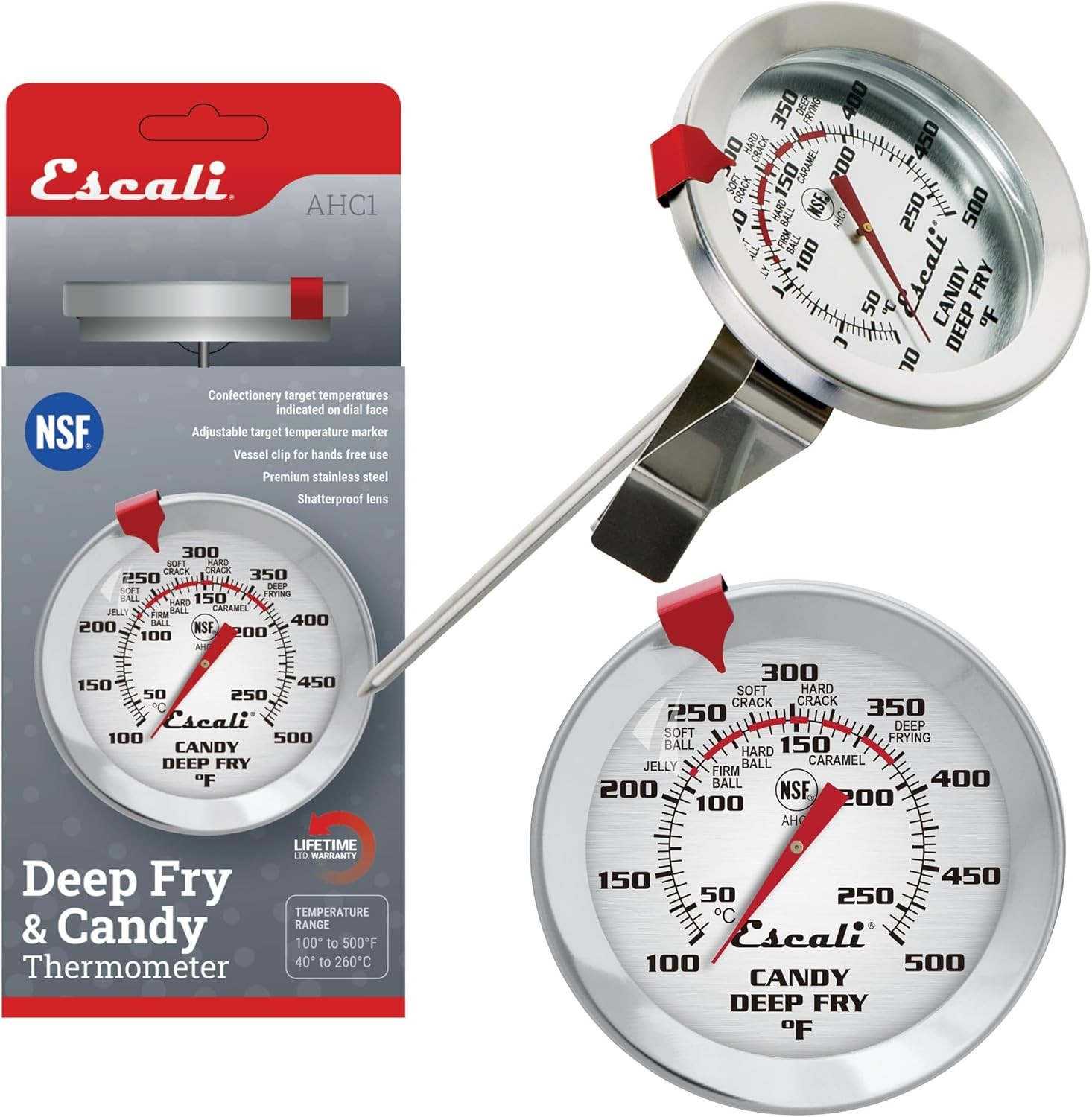 AHC1 Stainless Steel Deep Frying and Candy Thermometer with Pot Clip, 5-Inch