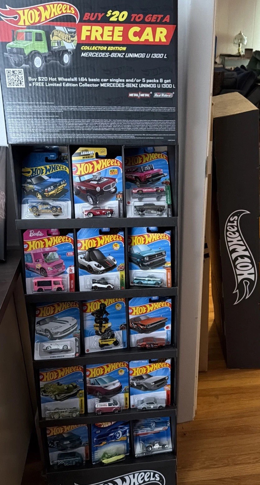 2025 Hot Wheels Retail Store Cardboard Black DISPLAY  W/UNIMOG 1300 Topper NIB