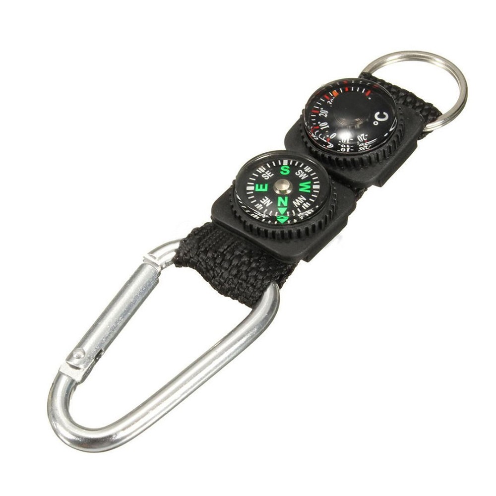 3PCS Multifunction Camping Carabiner Compass Thermometer Keychain Survival Tools