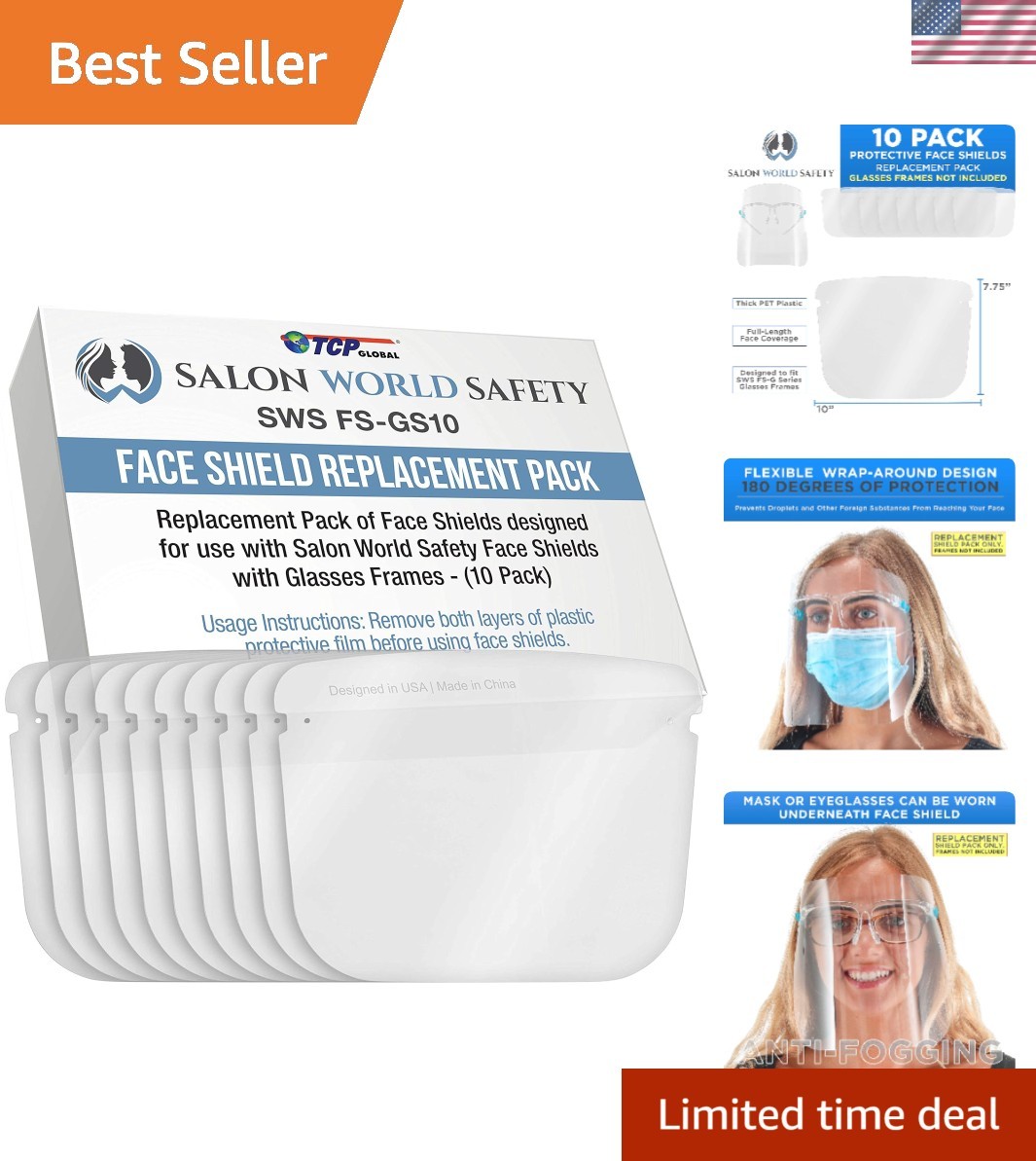 Ultra-Clear 10-Pack Face Shields – Full Coverage, Reusable, Anti-Fog Protection