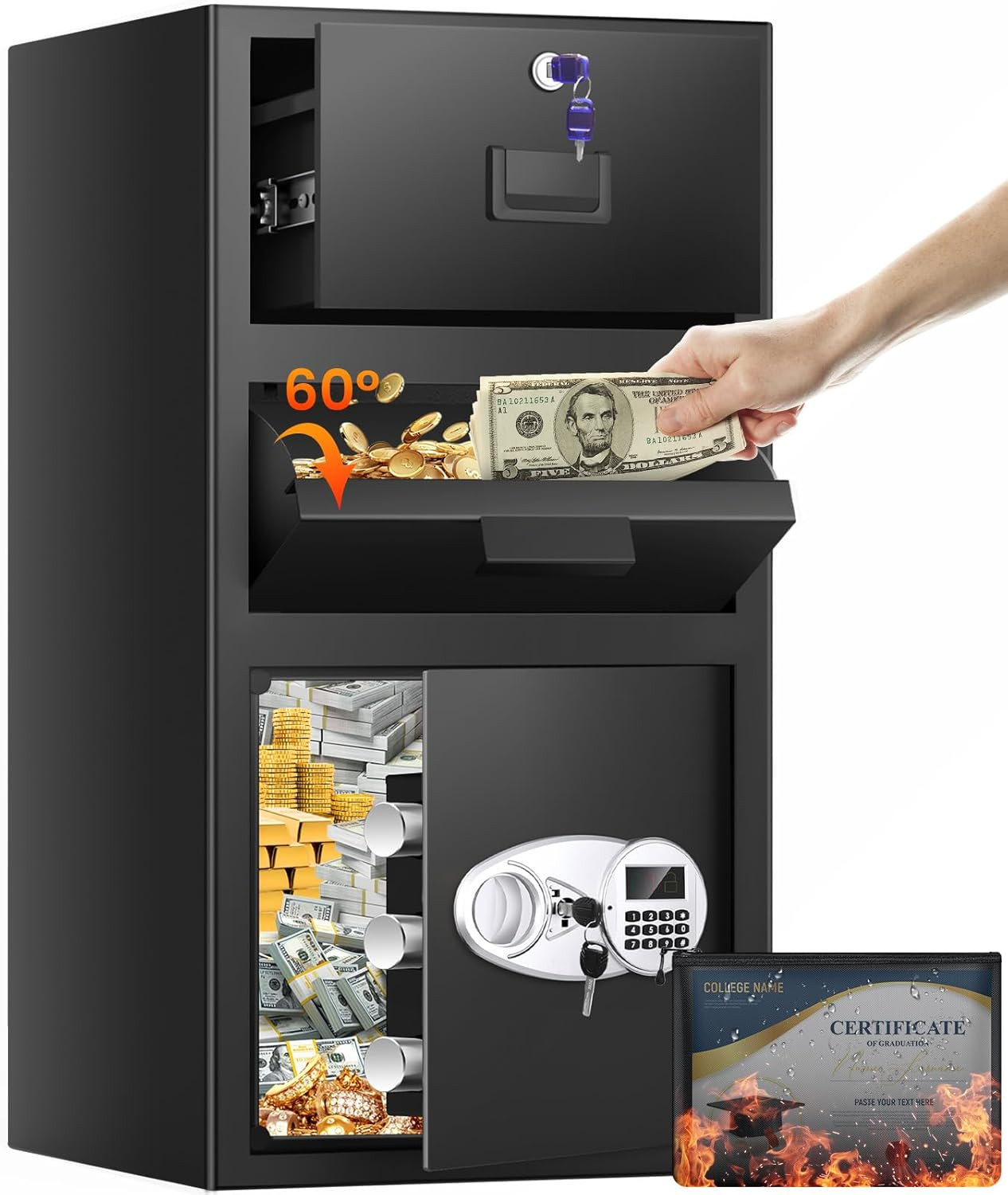 Large 5.8 Cuft Anti-Theft Drop Safe with Digital Keypad & Drawer for Business