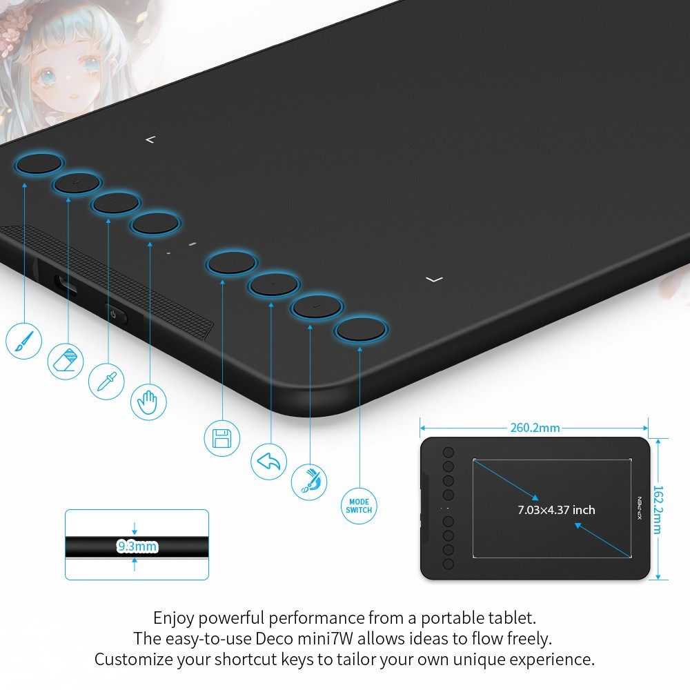 XPPen Deco Mini7W Wireless Graphics Drawing Tablet 8192 Level Refurbished