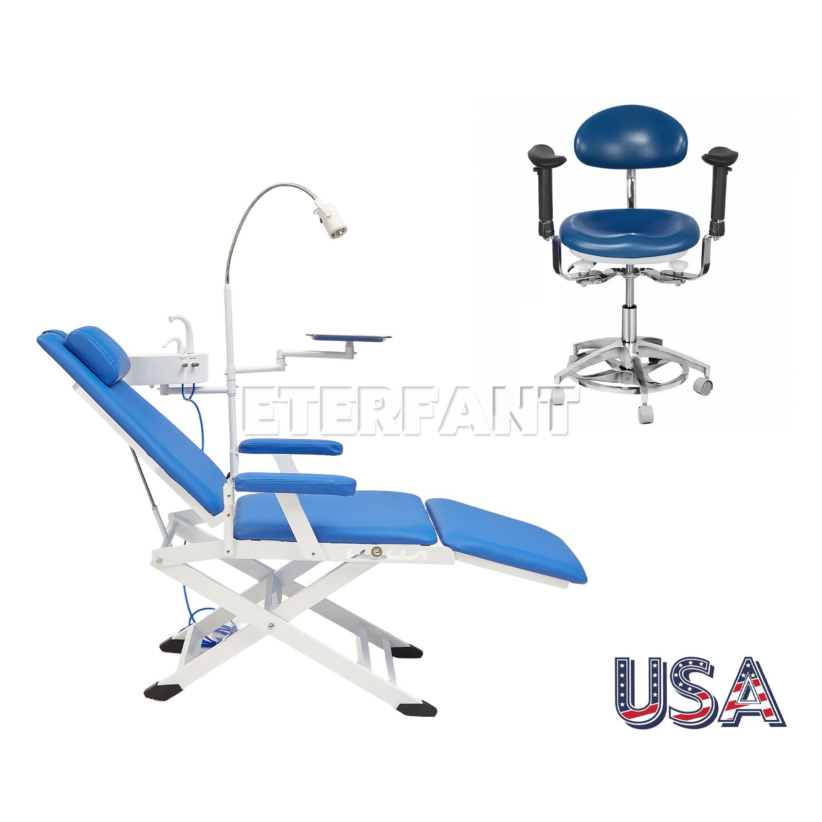 Dental Adjustable Mobile Chair w/Armrest/Folding Portable Chair with LED Light