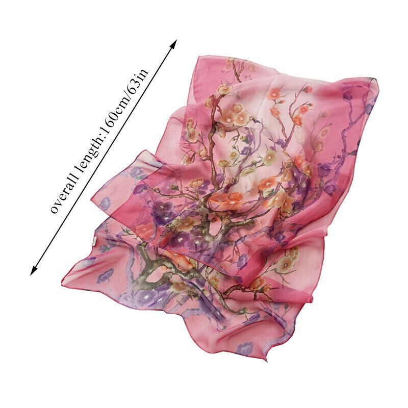 Pink Floral Fashion Scarf - Women's Chiffon Printed Silk Soft Fashion Wrap