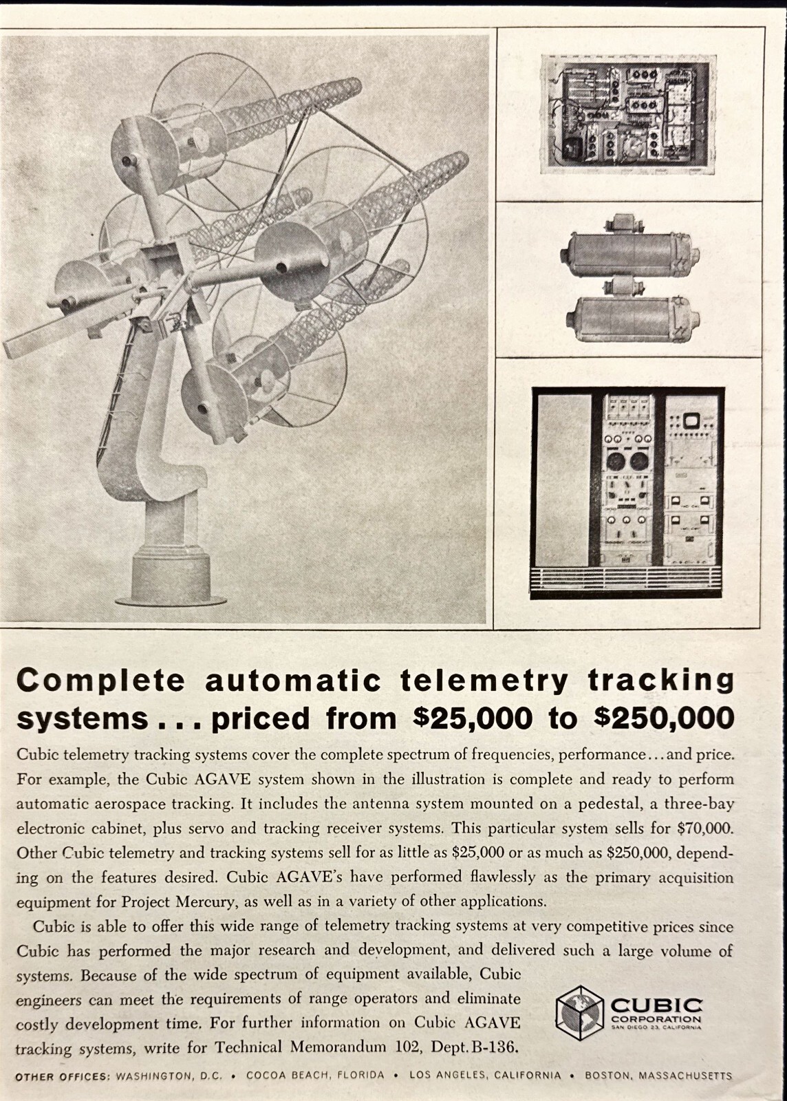 Cubic Corp Automatic Space Telemetry Tracking Systems San Diego CA Print Ad 1963