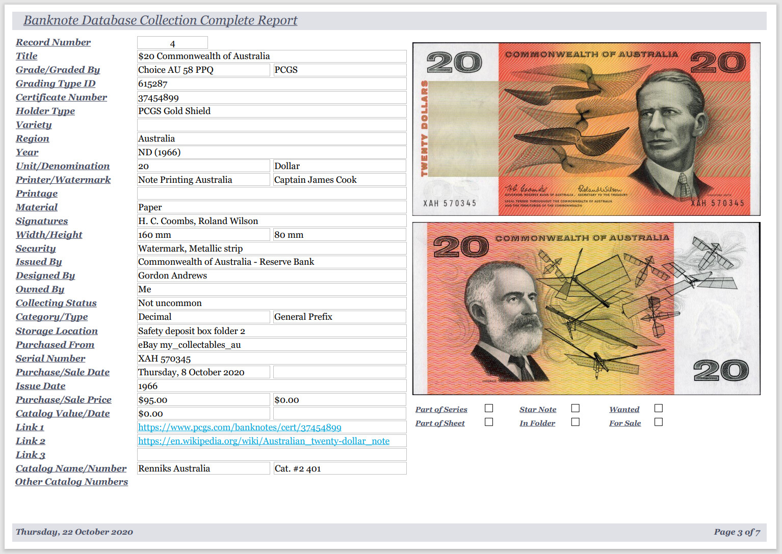 Banknote Collector Database Professional Software for Windows on USB