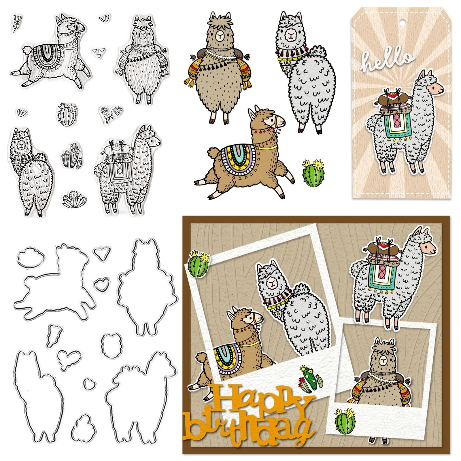 Alpaca Stamps and Dies for Card Making, Flower Clear Stamp and Cutting Die Se...