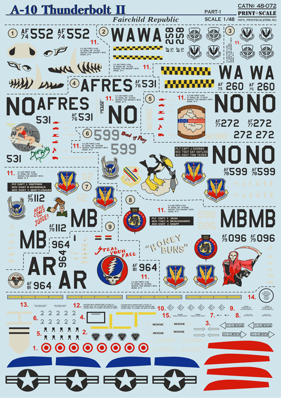 Decal for A-10 Thunderbolt Ii Part 1 scale 1/48 Print Scale 48-072