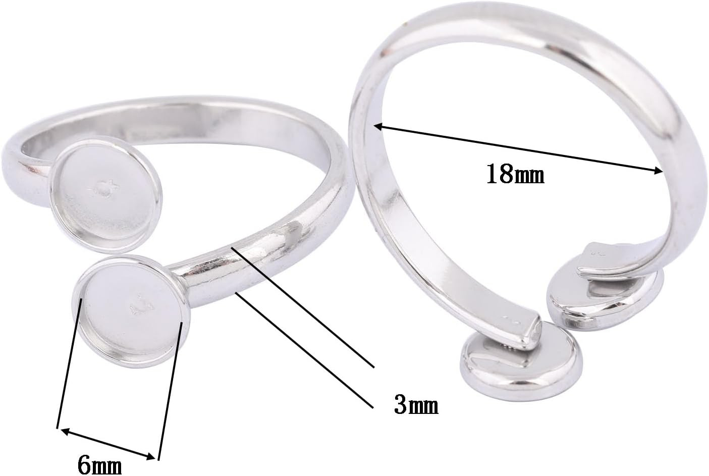 20Pcs Stainless Steel Adjustable 6Mm Double Bezel Cabochon Ring Base Setting Bla