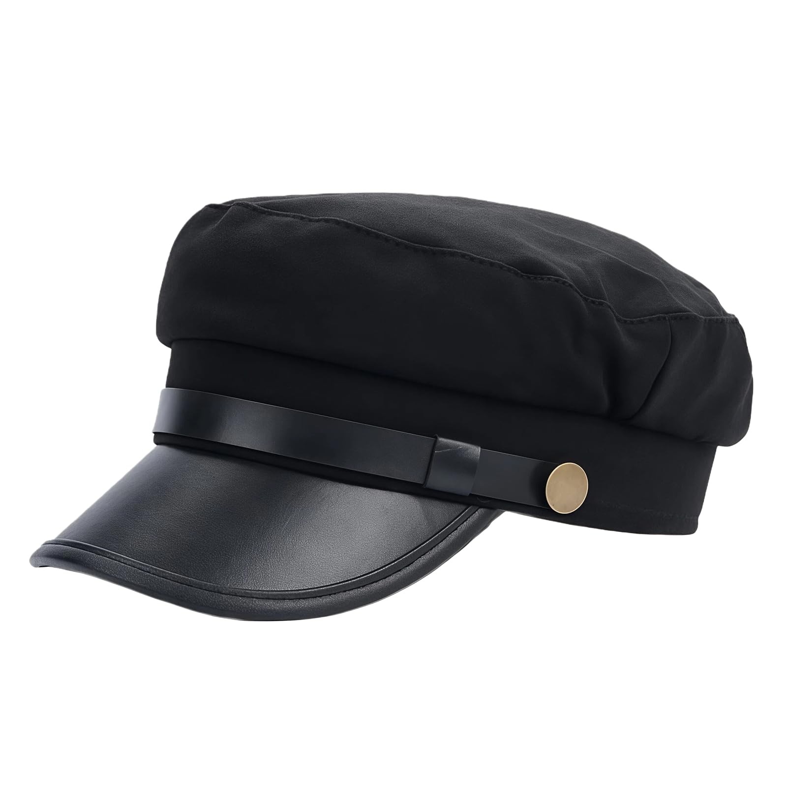 Black Chauffeur Hat Retro Flat Top Cap Driver Newsboy Costume Mens Womens