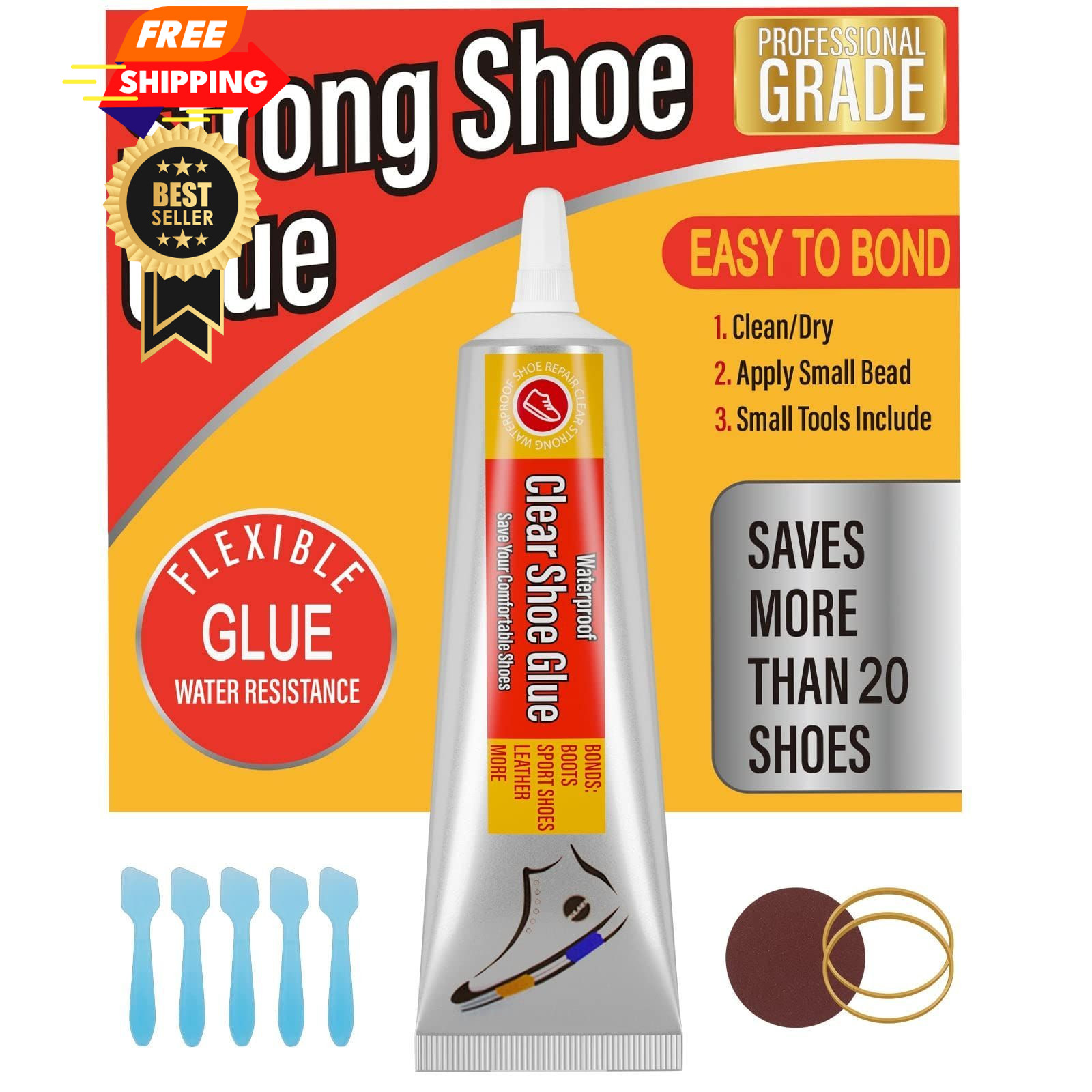 Evatage Waterproof Shoe Glue Kit for Sole Repair - Adhesive Clear
