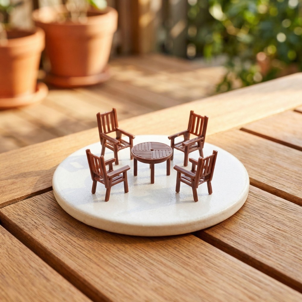 4 Sets Brown Plastic Mini Table and Chair Set Durable for Children Plaything