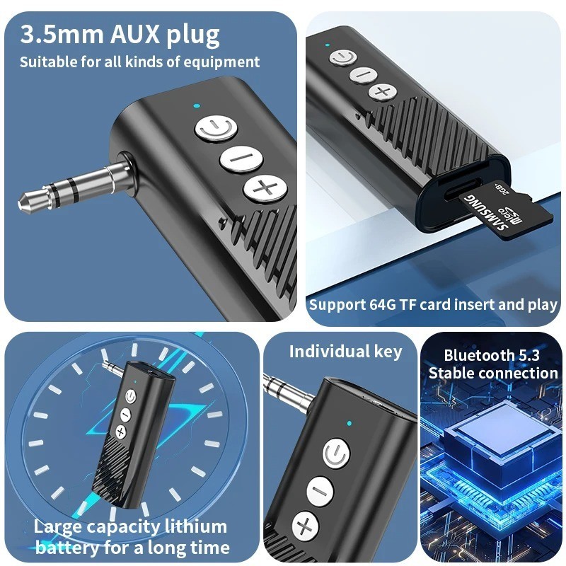 Jack Aux 5.3 Transmitter Receiver Adapter Audio 3.5mm 3-in-1 Wireless Bluetooth