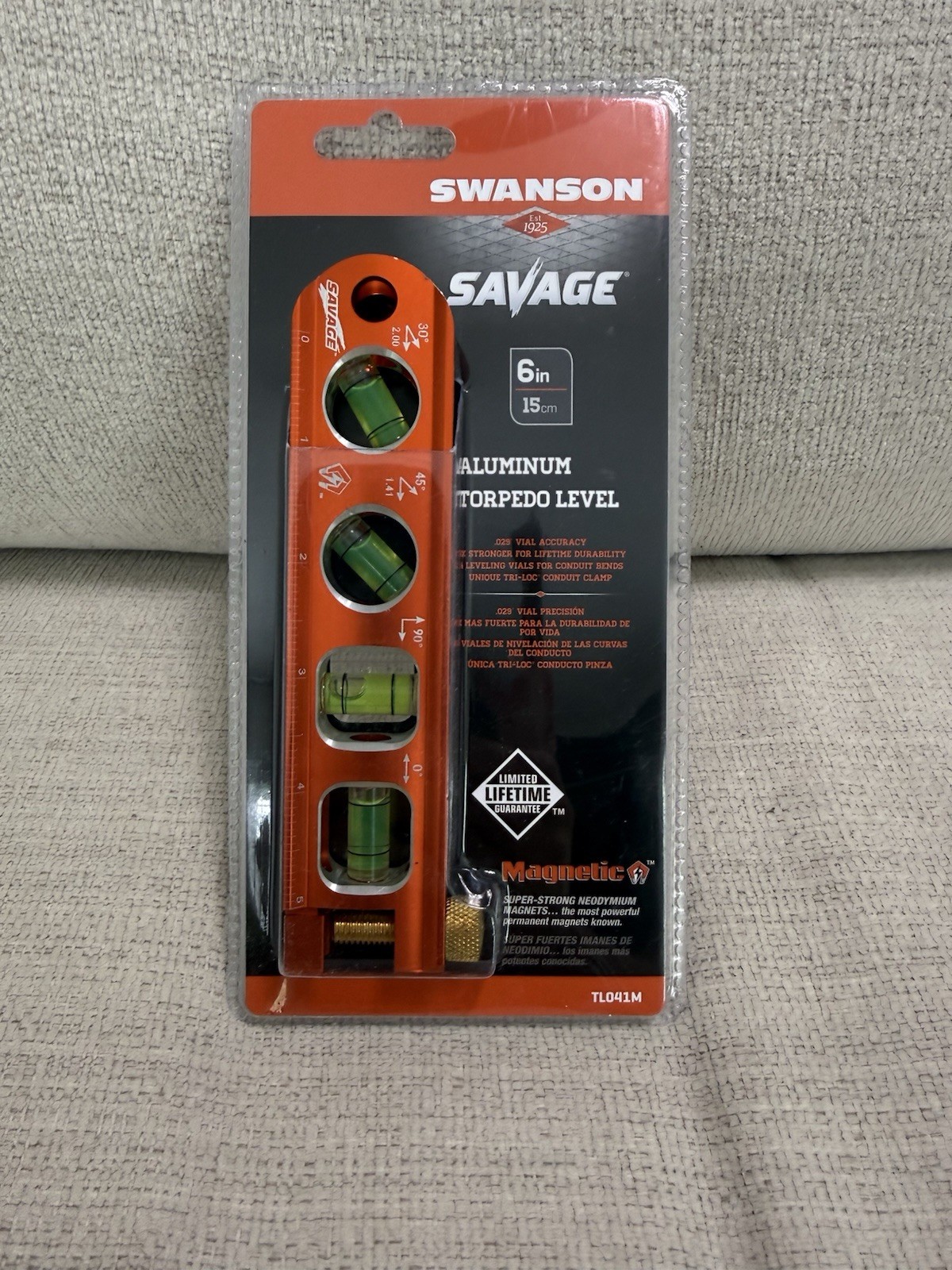 Swanson Savage 6" Magnetic Aluminum Pro Grade Torpedo Level w/ Clamp, TL041M