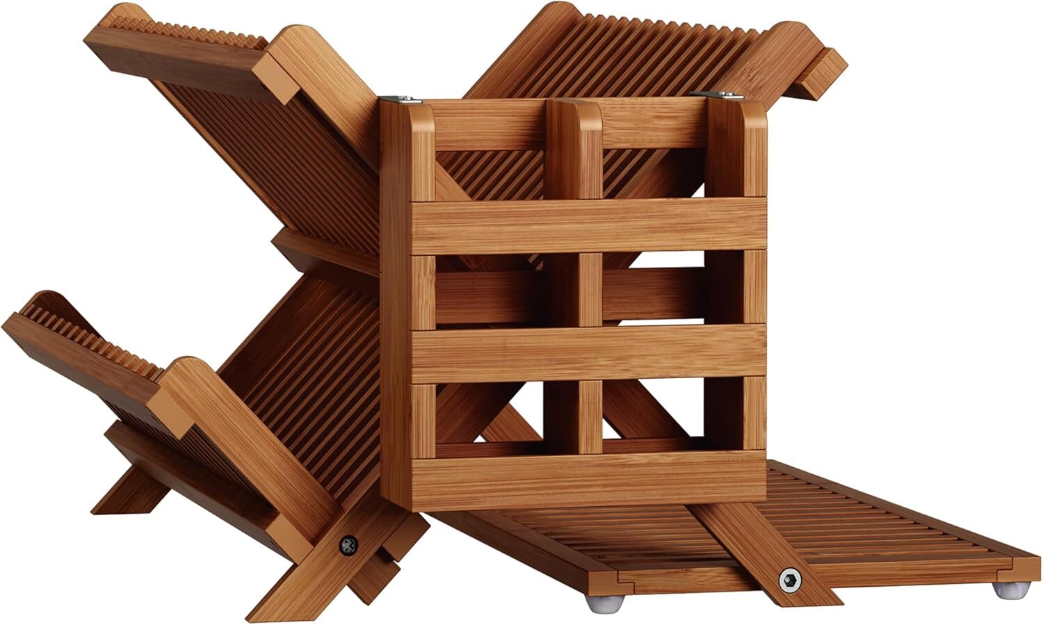 Bamboo Dish Drying Rack with Utensil Holder, 3 Tier Foldable Dish Rack.