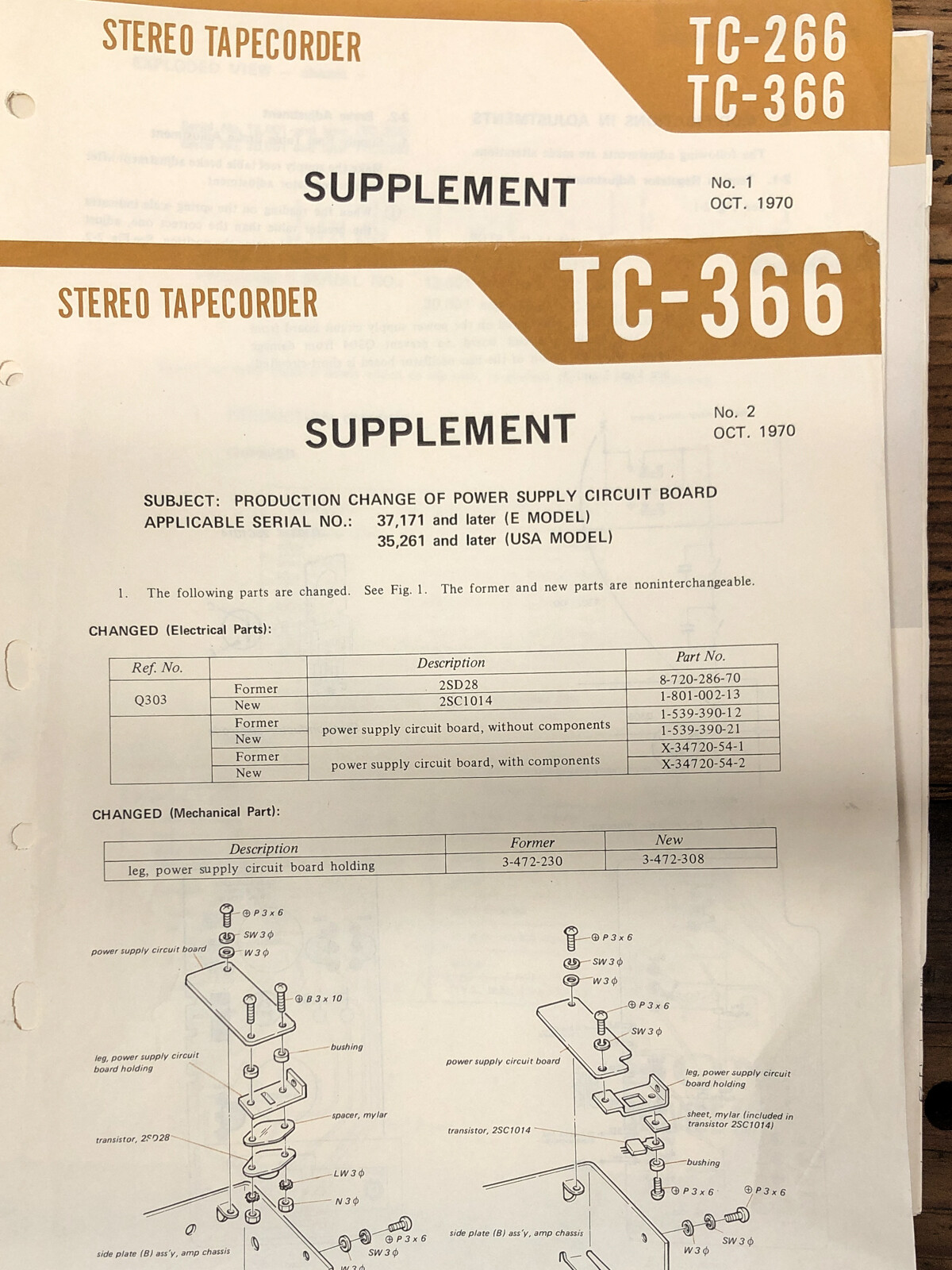 Sony TC-266 TC-366 Reel to Reel Supp. Service Manual *Original*